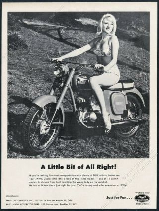 1965 Jawa Motorcycle Sexy Bikini Woman Photo Vintage Print Ad