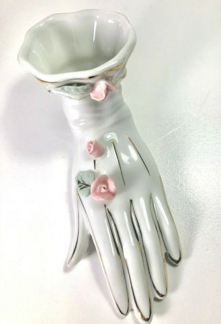 Vintage Porcelain Hand Painted W/roses Vase Japan Hand Pink White Green