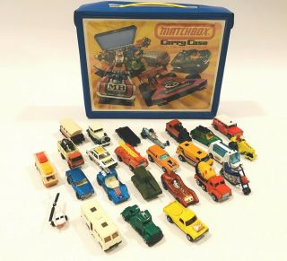 Vintage Matchbox Cars And Case Lesney England 1970s 25 Vehicles Cond