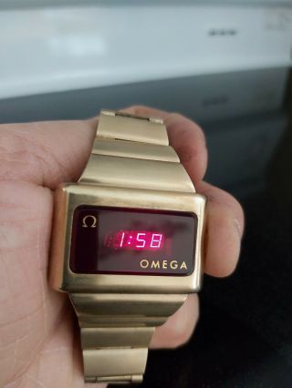 Omega Tc 1 14k Goldfill Vintage Digital Led Time Computer Watch Gold Leaf Glass
