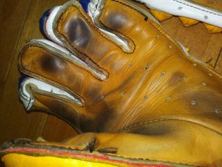 Vintage COOPER 9 Hockey Gloves Yellow - blue Leather Armourflex Thumb Gloves 3