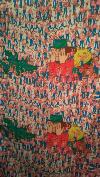 Vtg Wheres Waldo Twin Flat Sheet Giant Dragon 90s Bedding Martin Handford Fabric