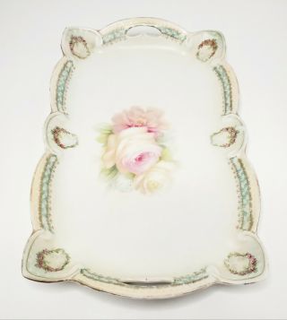 Vintage Chic Shabby Roses Hand Painted Dresser Vanity Porcelain Tray Paris Apt