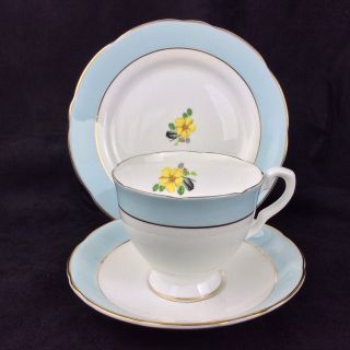 Vintage China Trio Tea Cup Saucer Plate Duck Egg Blue Shabby Chic Tea Party