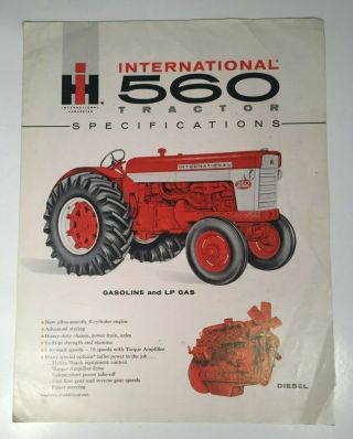 Vintage Ih International Harvester 560 Tractor Specs Sales Brochure Cr - 1186 - I