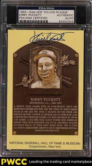 Kirby Puckett Signed Autographed Hof Yellow Gold Plaque Auto Psa/dna Auth (pwcc)