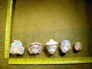 5 X Excavated Vintage Victorian Painted Bisque Doll Head Hertwig Age 1860 12962
