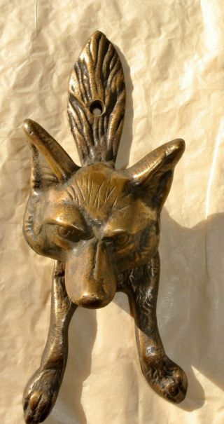 small FOX head old heavy front Door Knocker SOLID BRASS vintage antique style B 2