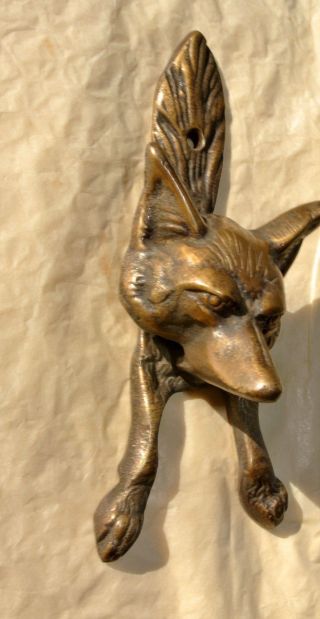 small FOX head old heavy front Door Knocker SOLID BRASS vintage antique style B 3