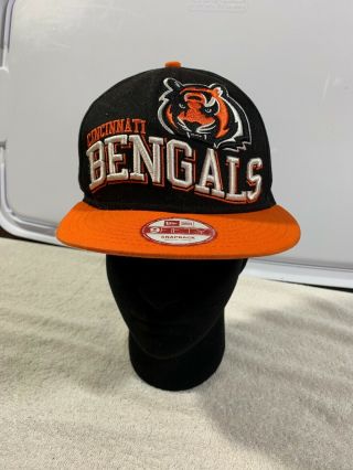 Vtg Era Nfl Cincinnati Bengals Hat,  Black & Orange,  Snapback Lg Spell Out