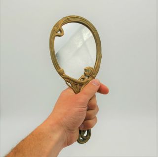 Vintage Brass Nude Girl Hand Mirror From France 1940 Woman Mirror