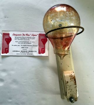 Vintage Antique Lyon Glass Grenade Fire Extinguisher W Mount Bracket