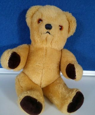 Vintage Golden Teddy Bear Fully Jointed Glass Eyes 9 1/2 " Chunky Handsome
