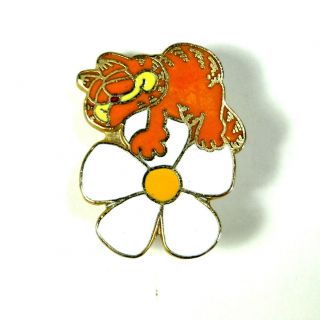 Vintage 1978 Garfield The Cat On Flower,  Lapel Pin Pinback,  Gold Metal & Enamel