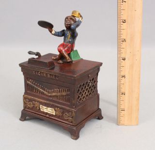 Antique 19thc Kyser & Rex Cast Iron Monkey Organ Mechanical Bank W/ Key,  Nr
