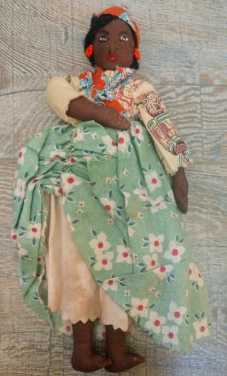 Vintage Black Americana Girl Rag Doll Cloth Handmade 8 "