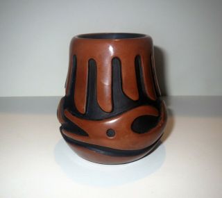 Vintage Signed American Navajo Pueblo Indian - Master Carved Pottery Bowl