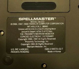 Franklin Spellmaster SA - 103 Electronic Dictionary & Trainer vtg spell checker 3