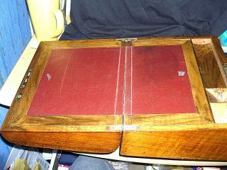 Vintage Antique Walnut Veneer Wood Writing Box Slope For Restoration