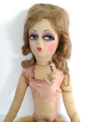 Vintage 1920s Boudoir Doll Gerling Toy Co Big Eyes Rooted Lashes Cloth French