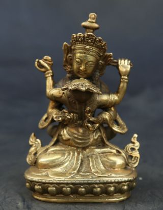 4.  3 " Collect Tibet Tibetan Buddhism Bronze Gild Mandkesvara Yab - Yum Buddha Statue