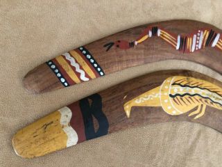 2 Vintage Queensland Carved Australian Aboriginal Wood Painted Boomerang native 3