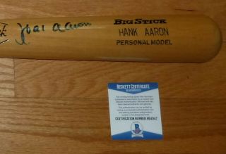 Beckett - Bas Hank Aaron Autographed - Signed Adirondack Full Size Baseball Bat 4947