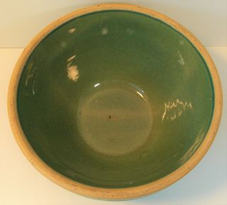 Vintage Antique Green Glaze Pottery Stoneware MIXING BOWL Ringed 8 2