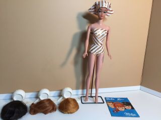 Vintage Barbie Fashion Queen Doll With Wigs Wig Stand Booklet Stand