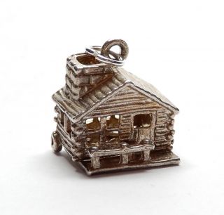 Vintage Silver Chim Charm Cabin Opens To Axe And Rope 925 Sterling 3.  5g