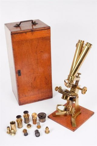 Vintage C1870 " Baker " Brass Binocular Microscope With Case