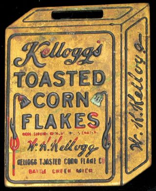 Antique Wk Kelloggs Toasted Corn Flakes Cereal Box Pocket Watch Fob Brass