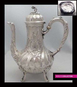 Luxurious Antique 1880s French Full Sterling Silver Tea/coffee Pot Rococo Style