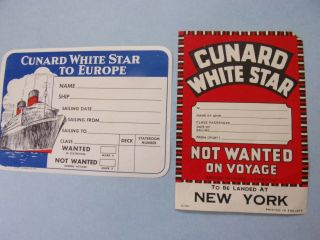 R.  M.  S.  Queen Elizabeth,  Cunard White Star Line,  2 Full Gum Baggage Stickers
