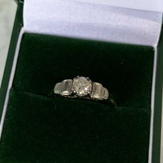 0.  47ct Natural Diamond & 18ct White & Yellow Gold Antique Ring Art Deco Size Q