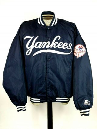 Vintage Diamon Starter Satin Snap Jacket York Yankees Mlb Mens Xl Blue