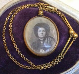 Vintage Antique Victorian Jewellery Gold Tone Double Picture Frame Pendant Fob