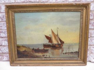 Really Old Painting Oil Antique Sail Boats Sea Signed 1883