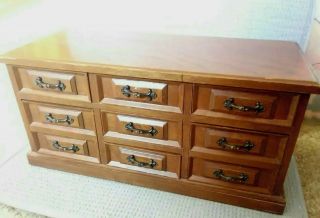 Vintage Apco Wooden Musical Jewelry Box Chest Style Pull - Out Drawers Japan