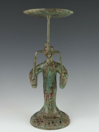Chinese Antique Bronze Figure Candlestick Statue 3