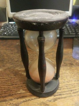 Antique 30 Minute Victorian Wooden Hourglass / Pink Sand Timer As Found