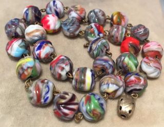 Vintage Jewellery Art Deco Marbled Glass Bead Necklace