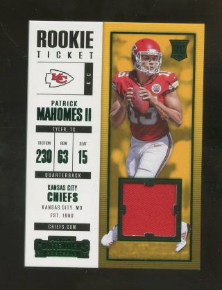 2017 Contenders Rookie Ticket Green Patrick Mahomes Chiefs Rc Jersey