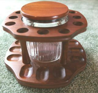 80s Vintage Decatur Industries Walnut Pipe Holder W/clear Glass Humidor