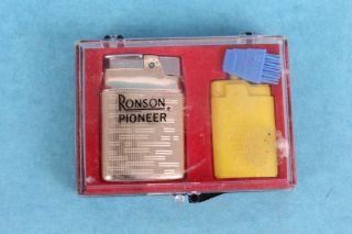 Vintage Ronson Pioneer Gold Tone Cigarette Lighter In Case