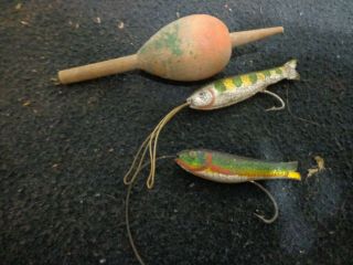 Vintage Rubber Lures,  And Bobber With A Leader