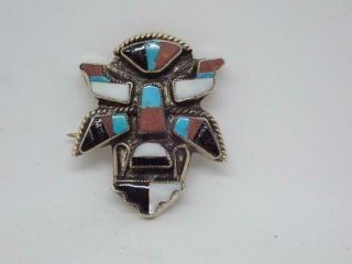 Vintage Sterling Silver Agate Turquoise & Stone Brooch Pin Native American Style