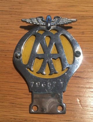 Vintage Classic Aa Car Badge Silver Yellow Metal Automobilia 79657t
