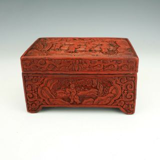 Antique Chinese Cinnabar - Oriental Scene Decorated Box - Unusual