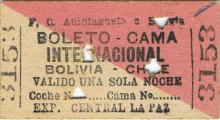 Railway Tickets Fcab Bolivia Chile Sleeping Car One Night La Paz 1961